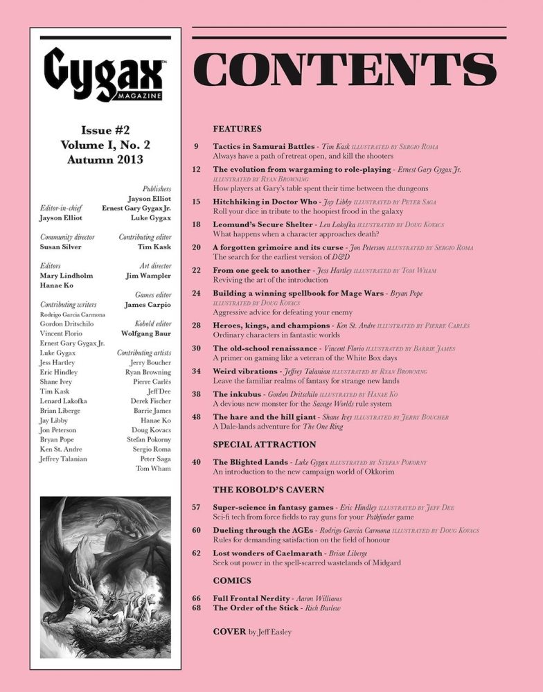 Gygax Magazine, Issue 2 Table of Contents