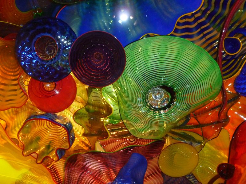 The neon bright blown glass on display at Chihuly Garden and Glass.