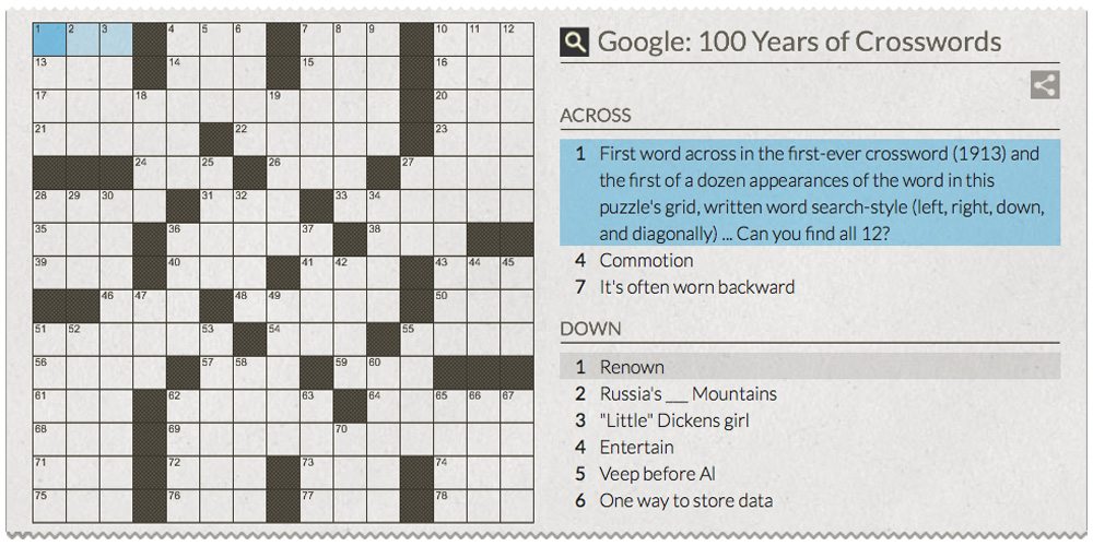 Google Doodle crossword puzzle