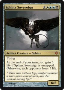 Sphinx Sovereign, a Mythic Rare card from the Shards of Alara set.  Image: Wizards of the Coast