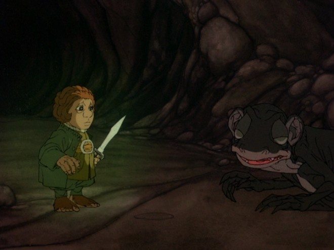 Bilbo Baggins meets Gollum. Image copyright 1977 Rankin/Bass Productions, Inc. and Warner Home Video.