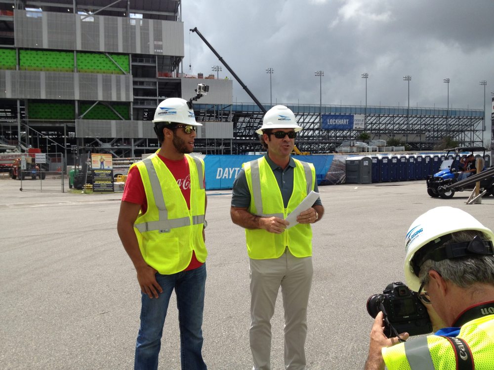 Joie Chitwood II and driver Darrell Wallace Jr on-site.