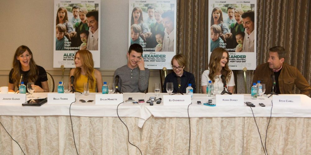 The cast of Alexander and the Terrible, Horrible, No Good, Very Bad Day assembles to meet the press.