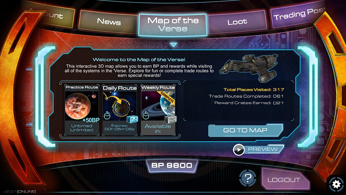 The Map of the Verse is the central feature of the companion app.