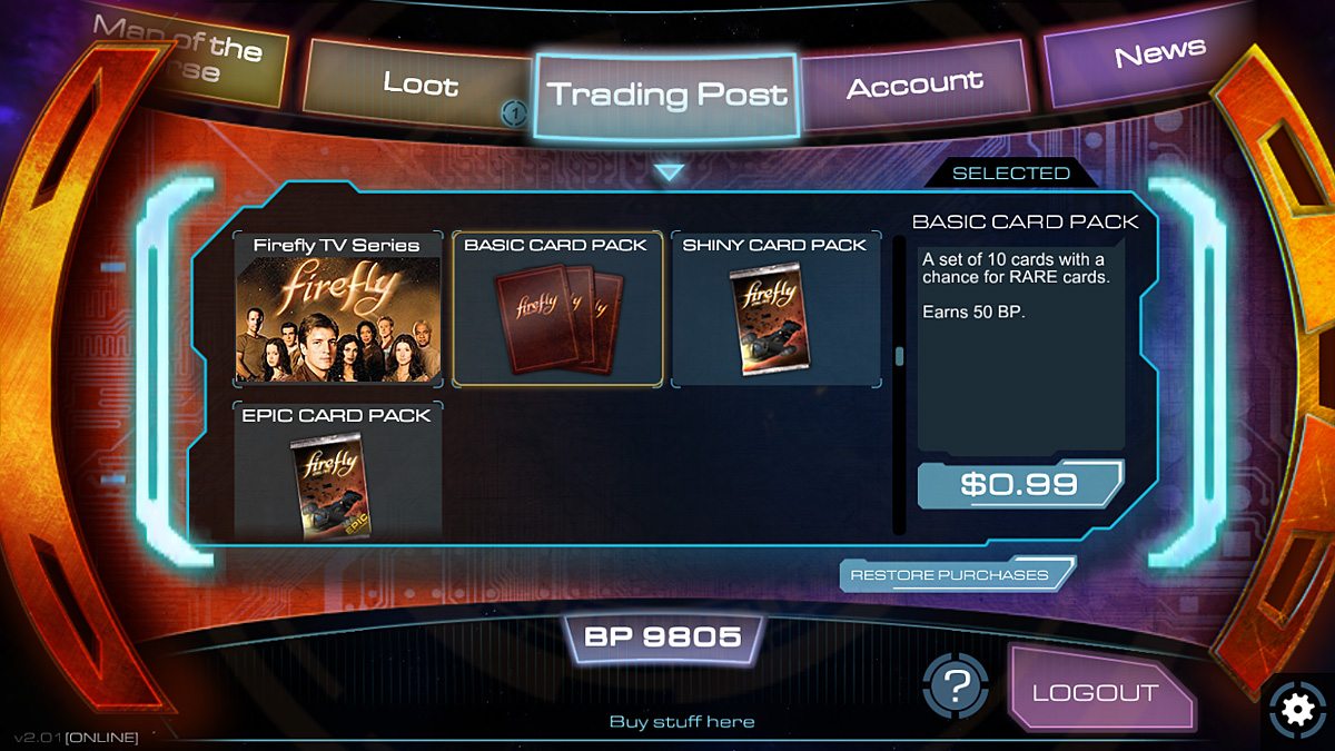 Buy card packs at the Trading Post.