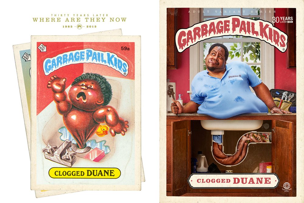 Clogged Duane Garbage Pail Kid Then and Now