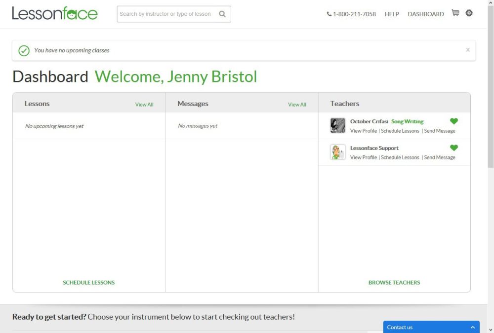 This is what the dashboard looks like when you log into your Lessonface account. Screenshot: Jenny Bristol