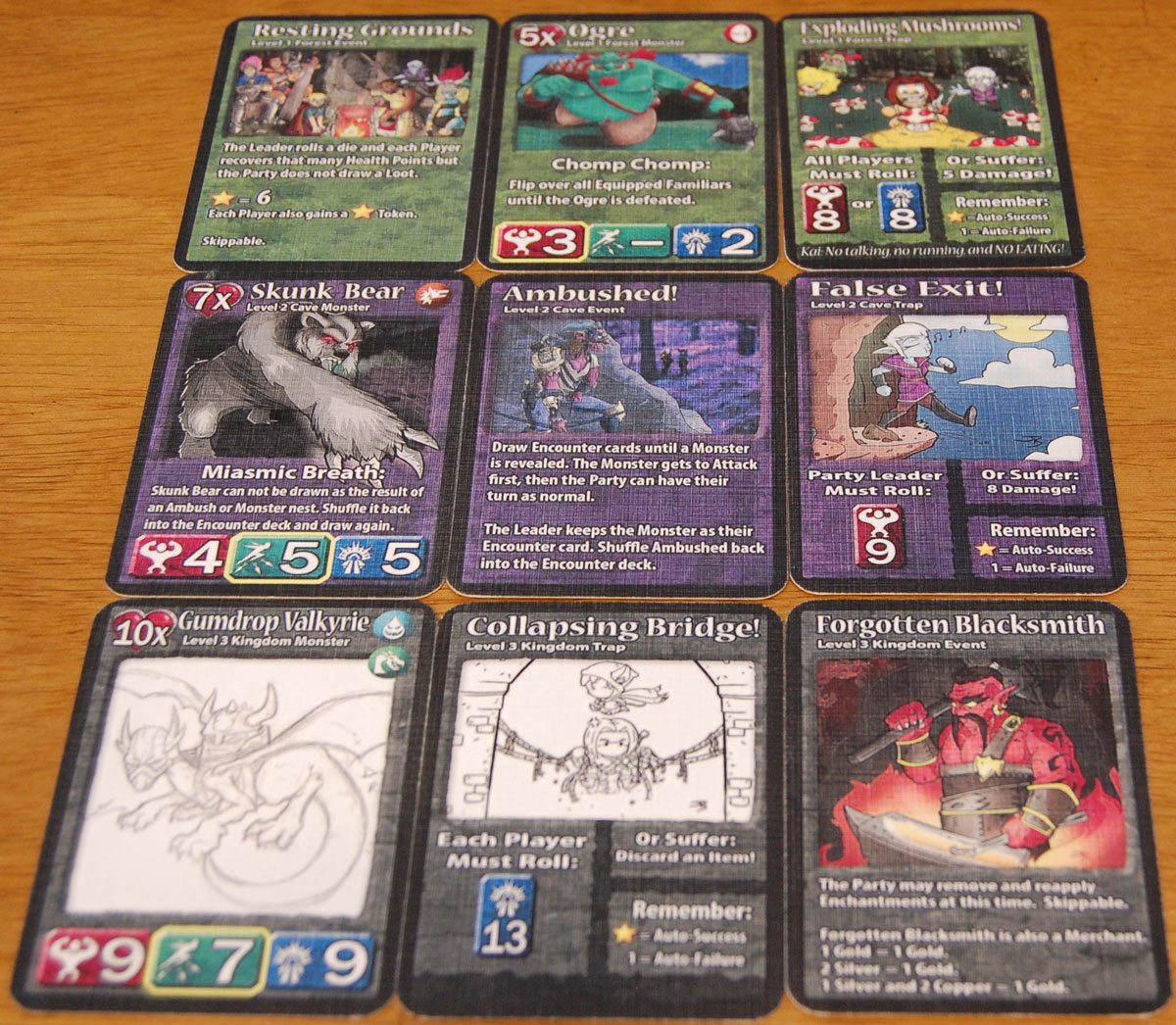 Some of the Random Encounters cards from the prototype. Artwork subject to change. Image by Rob Huddleston.