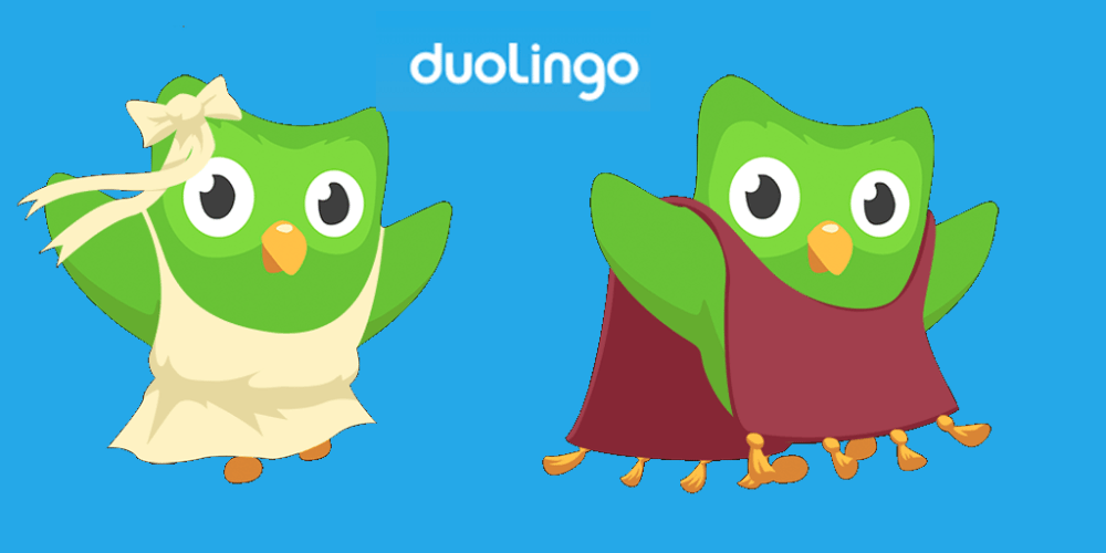 Duo is Duolingo's mascot, and shows up primarily in the app.