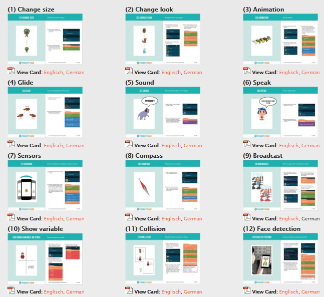 Overview of pocket cards available on edu.catrob.at.