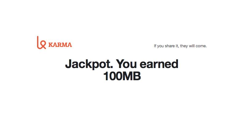 Karma Go Earns 100 MB