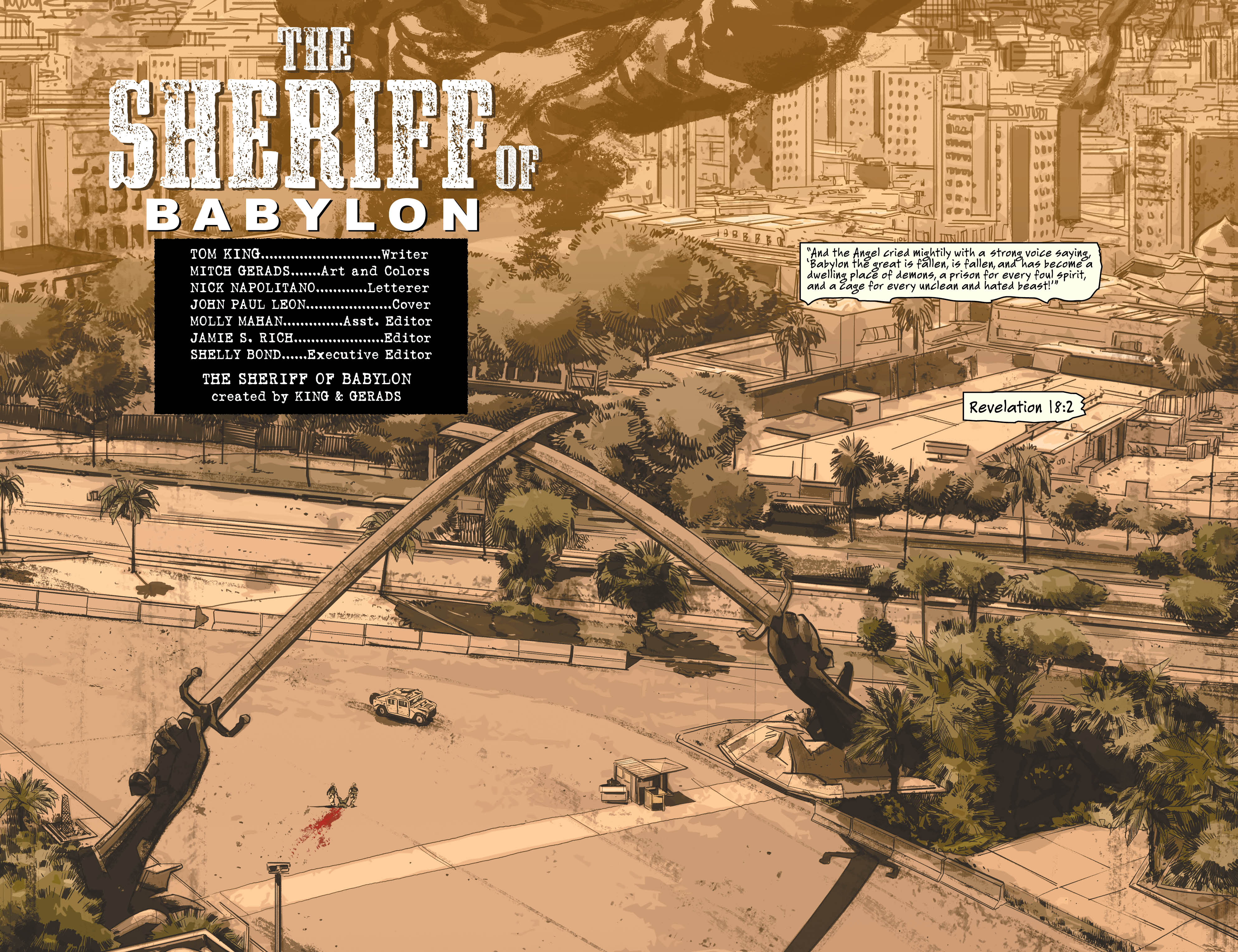 The splash page to the Sherrif of Babylon. Look carefully. image via Vertigo Comics