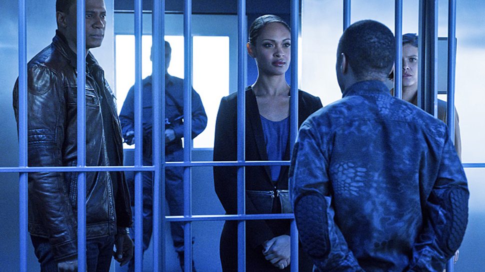 Arrow -- "A.W.O.L." -- Image AR411b_0207b.jpg -- Pictured (L-R): David Ramsey as John Diggle, Cynthia Addai-Robinson as Amanda Waller, Eugene Byrd as Andy Diggle and Audrey Marie Anderson as Lyla Michaels -- Photo: Liane Hentscher/ The CW -- Ã?Â© 2016 The CW Network, LLC. All Rights Reserved.