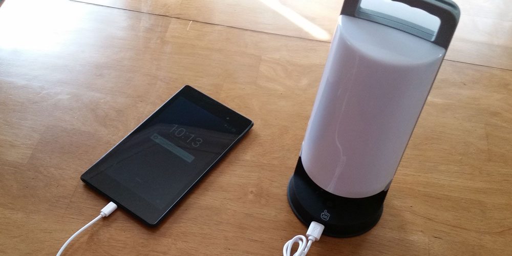 The ECO Solar Lantern charging a Nexus 7