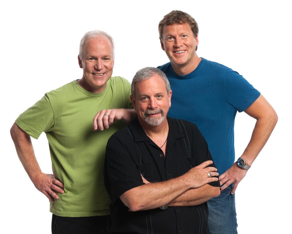 The regular cast of RiffTrax: Bill Corbett, Michael J. Nelson, and Kevin Murphy