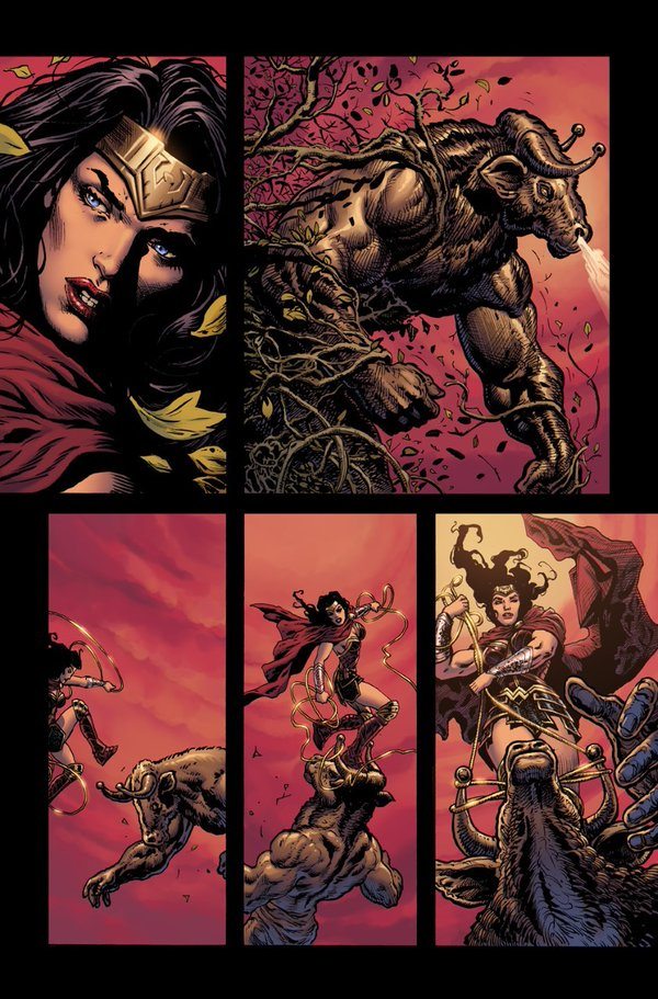 Wonder Woman fights the monsters in Wonder Woman Rebirth #1, image copyright DC Comics