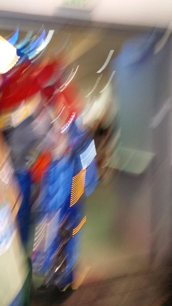 A blurry photo of Optimus Prime as I begged him to stand still long enough to capture his image.