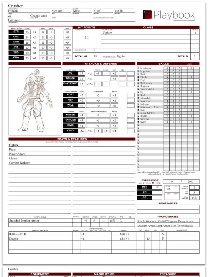 Traditional Character Sheet View