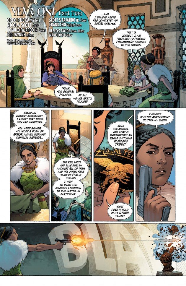 The Amazon Council meets in Wonder Woman #4, copyright DC Comics