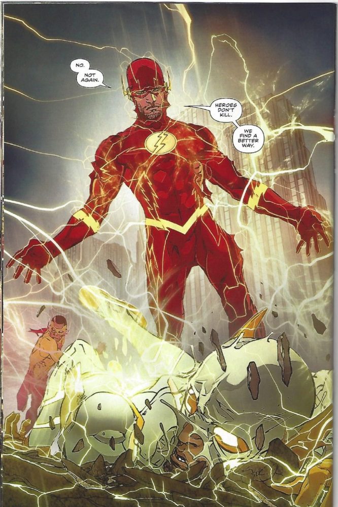 Barry Allen, telling his adversary what makes a hero. image copyright DC Comics.