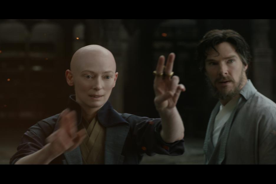 The Ancient One (Tilda Swinton) begins training Stephen Strange (Benedict Cumberbatch) in the mystic arts. Image © Disney