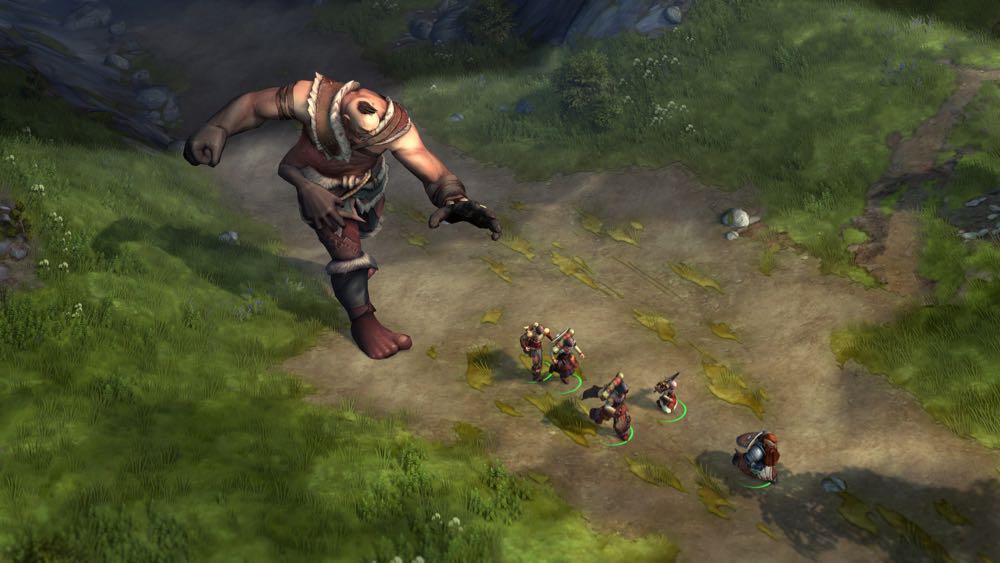 Image of Pathfinder: Kingmaker characters running from Giant