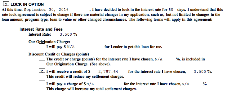 Image of refinance loan terms. 3.5% with credit of over $2700.