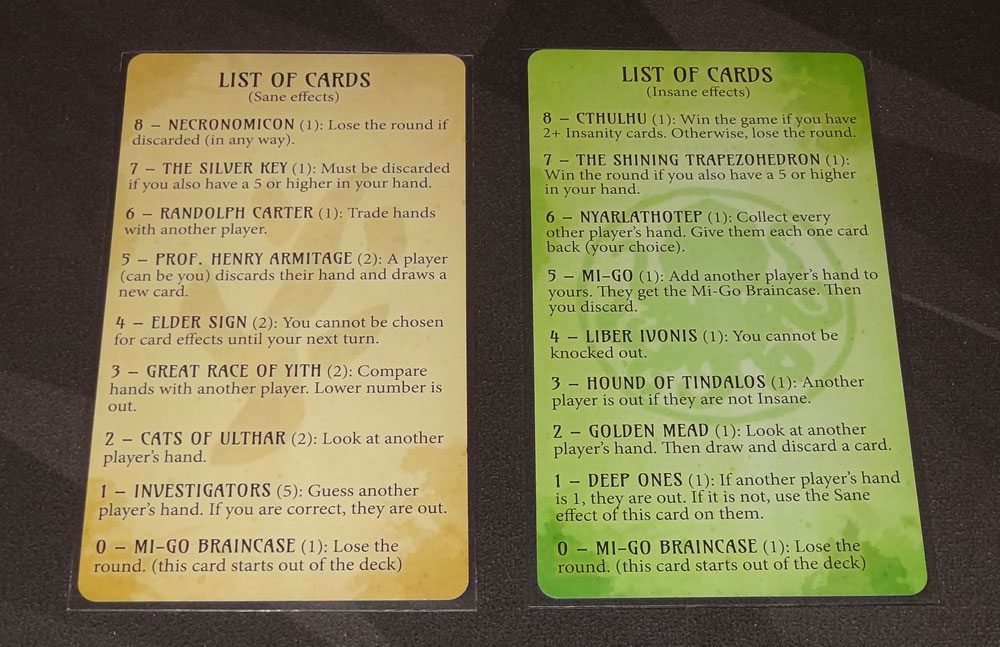 Lovecraft Letter reference cards