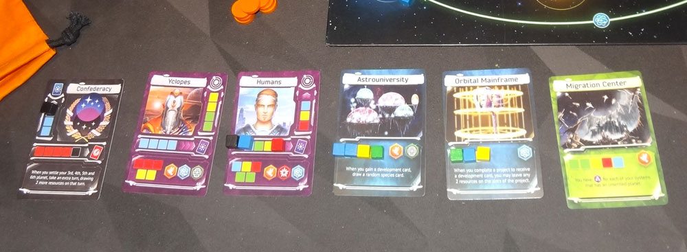 Master of the Galaxy cards with cubes on them