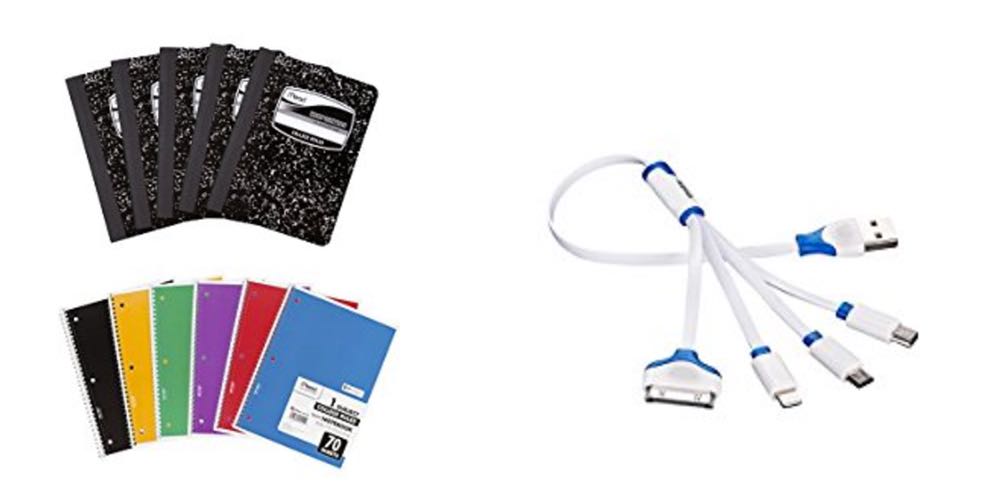 Geek Daily Deals 080917 composition and spiral notebooks charging cables