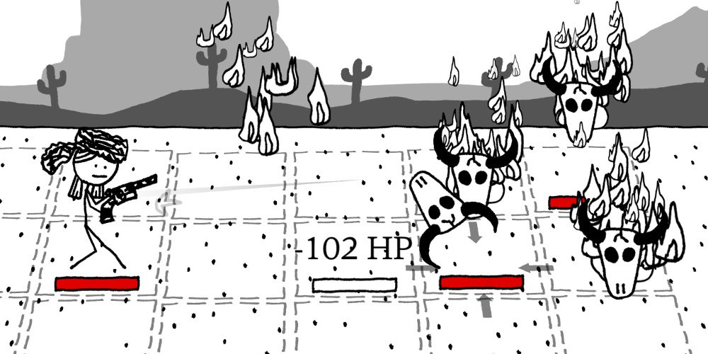 Zoomed in combat shot from West of Loathing.