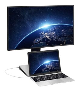 BenQ 27" Monitor allows a laptop to sit below the screen for a two-monitor arrangement.