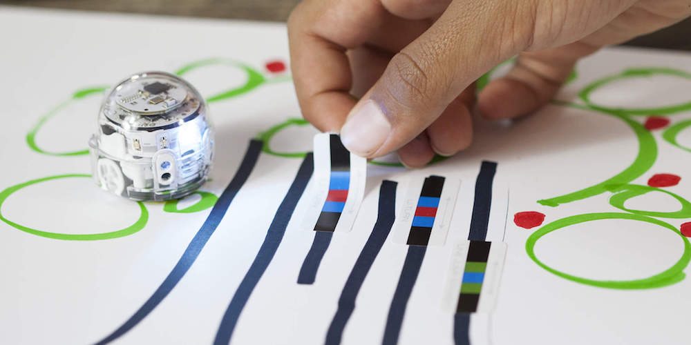 Ozobot Evo robot can follow directions coded into a drawn path.