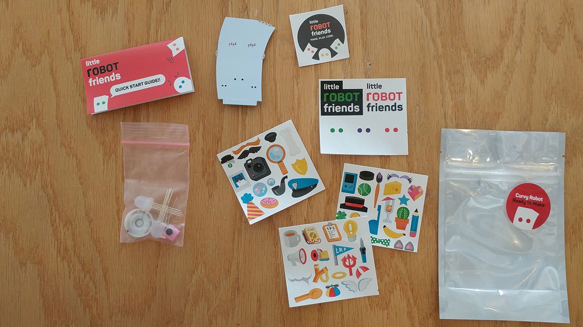 Electronics and stickers included with Little Robot Friends kit