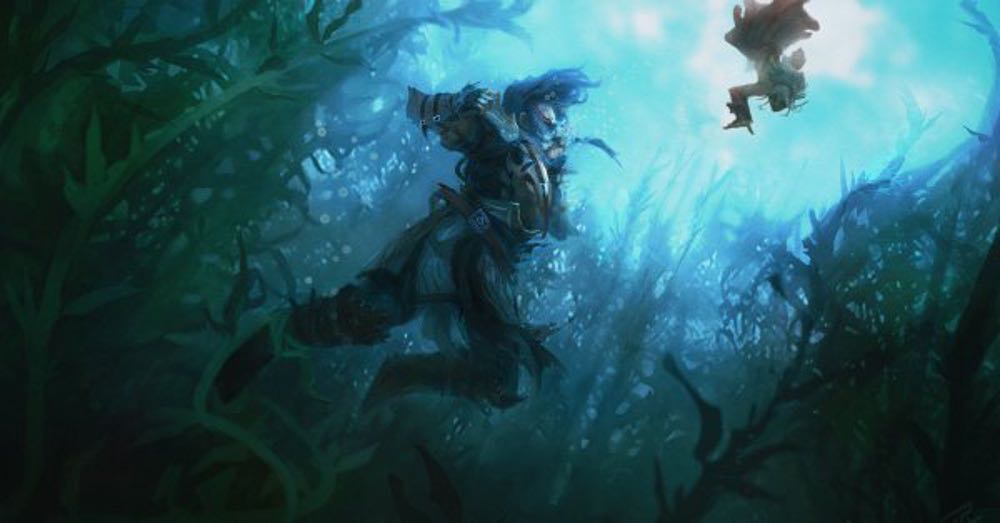 Underwater image of characters attacked by kelp monsters