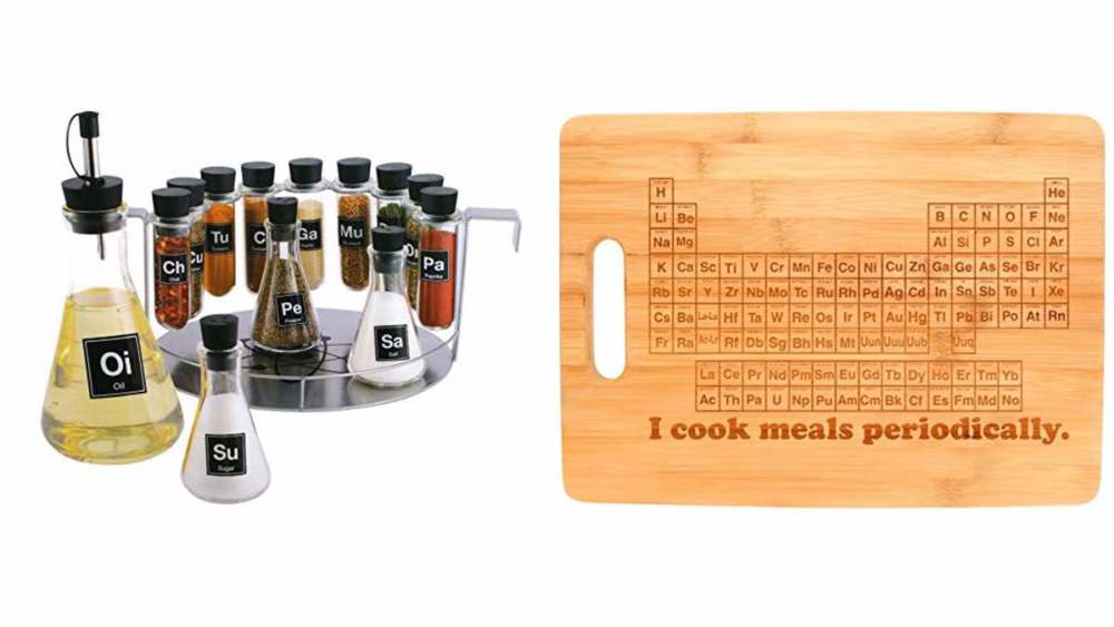 Geek Daily Deals 031618 science spice rack periodic table cutting board