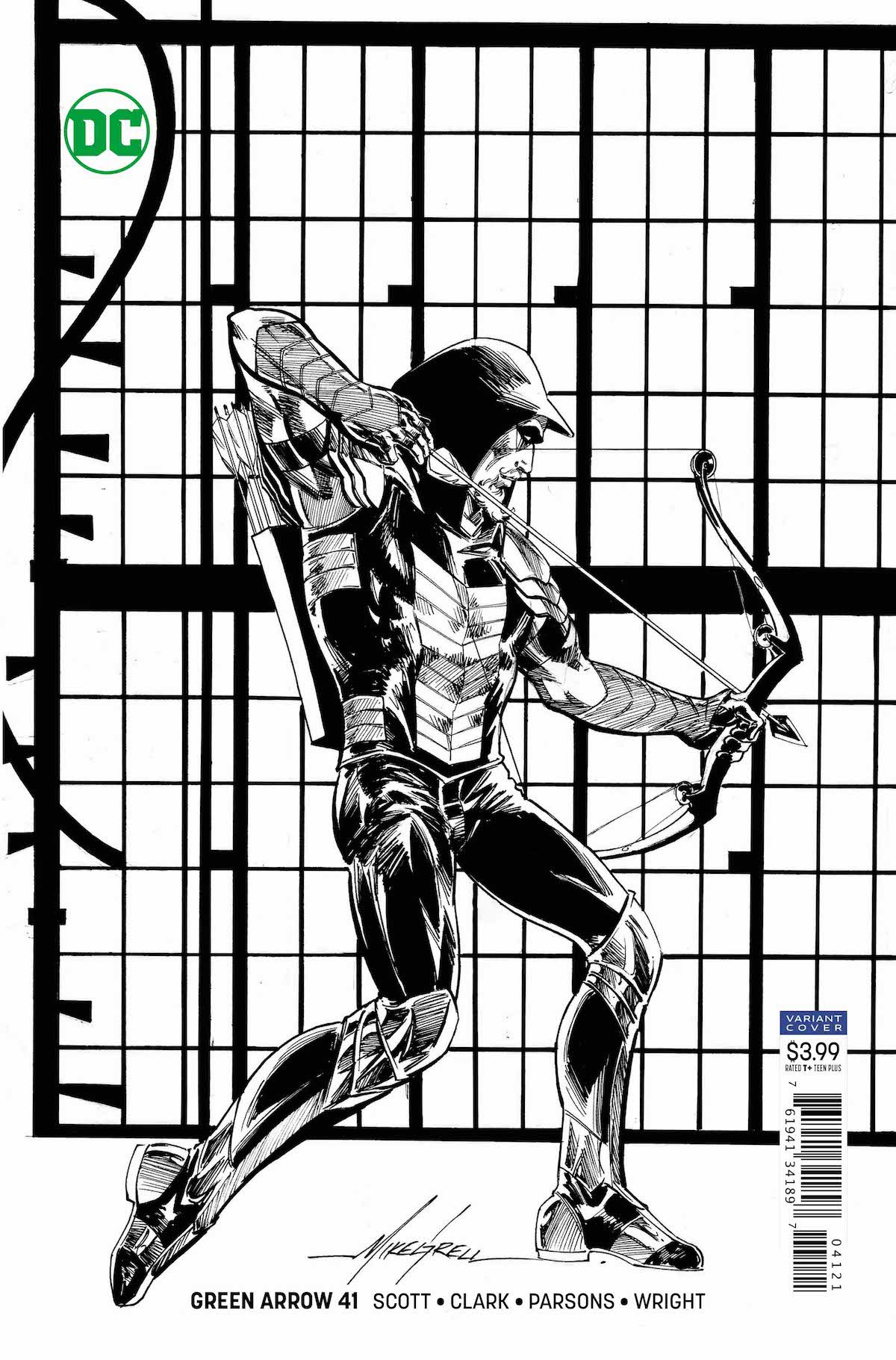 Green Arrow #41 Grell Black and White cover