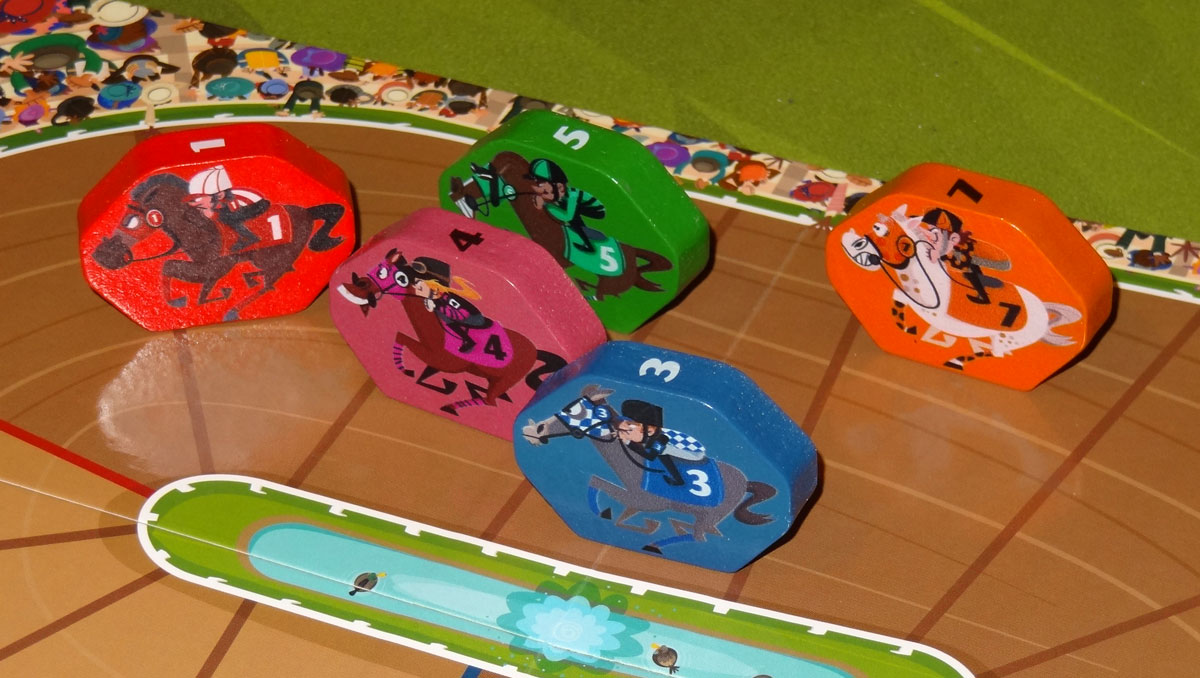 Long Shot: The Dice Game horse tokens on racetrack