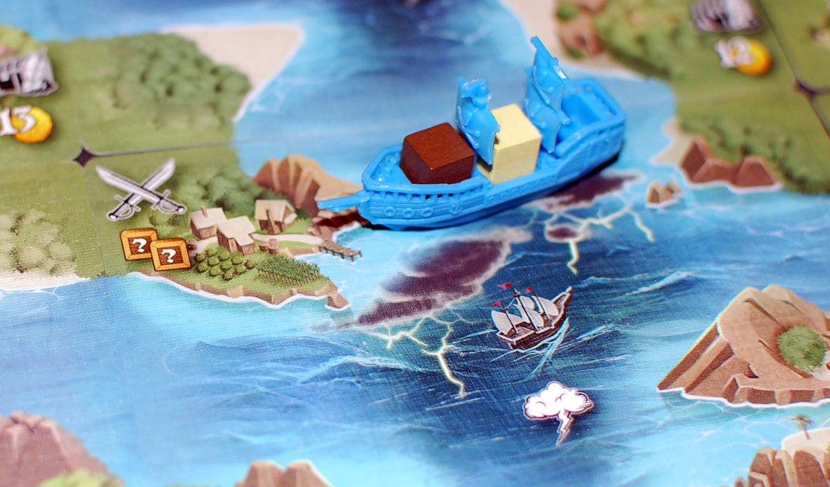 Tiny Epic Pirates blue ship on map