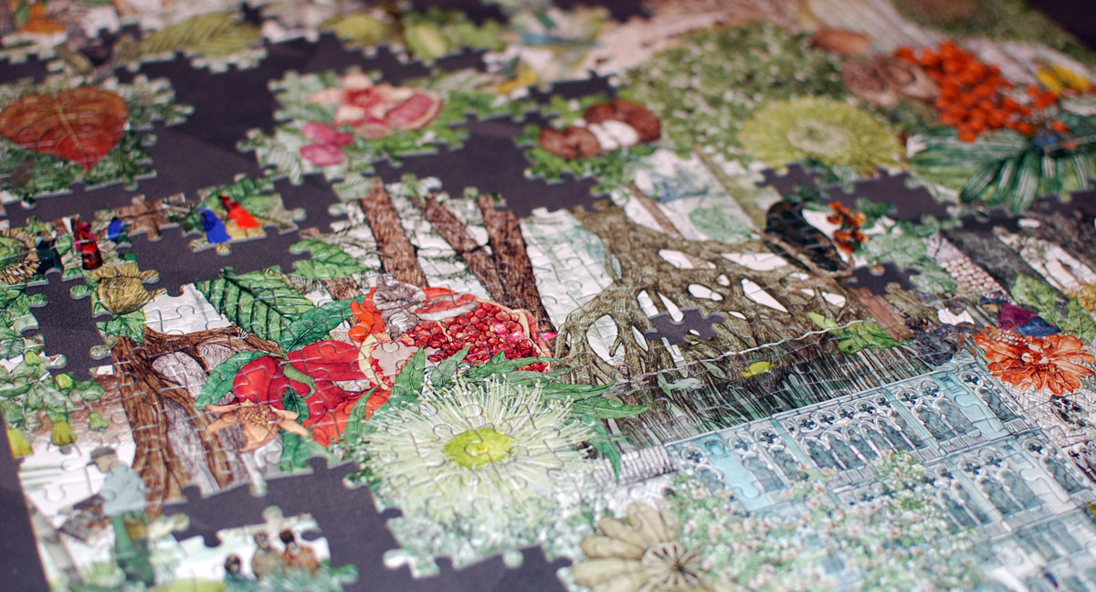 Around the World in 50 Trees puzzle in progress