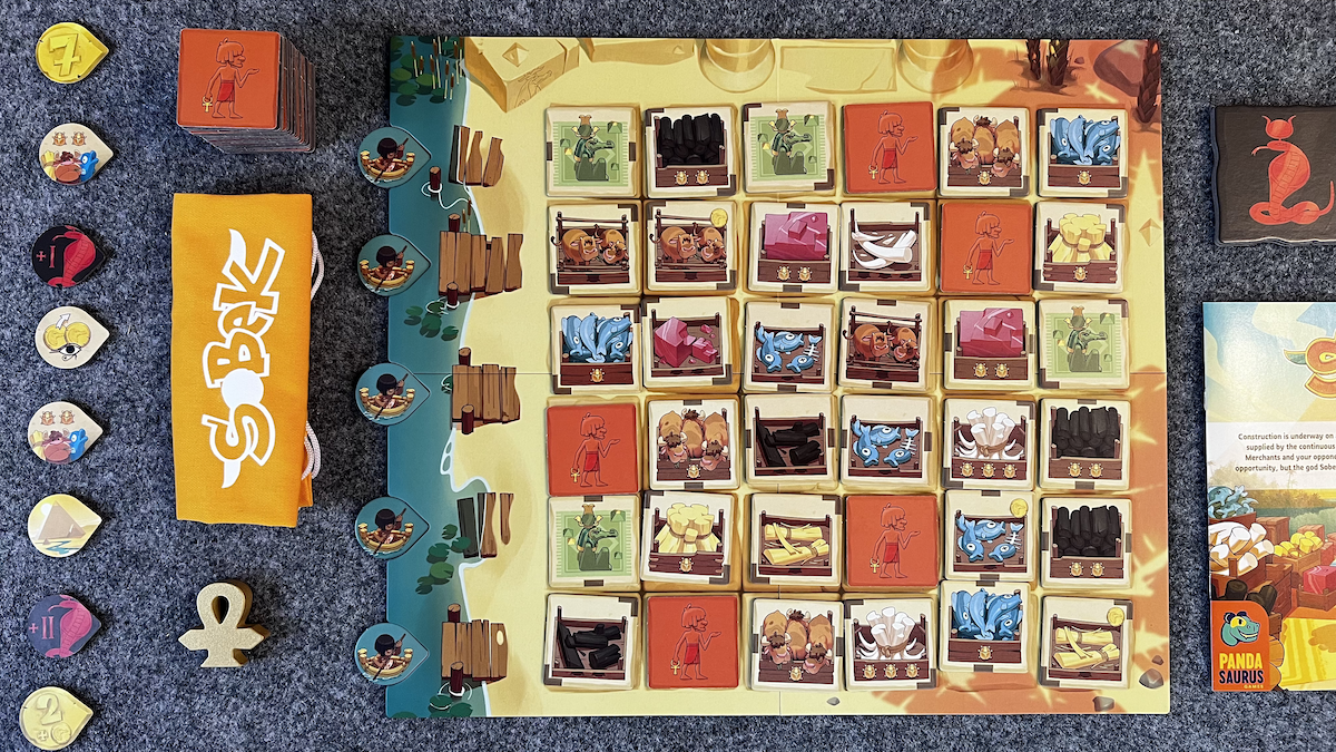 Top down view of all Sobek: 2 Players components