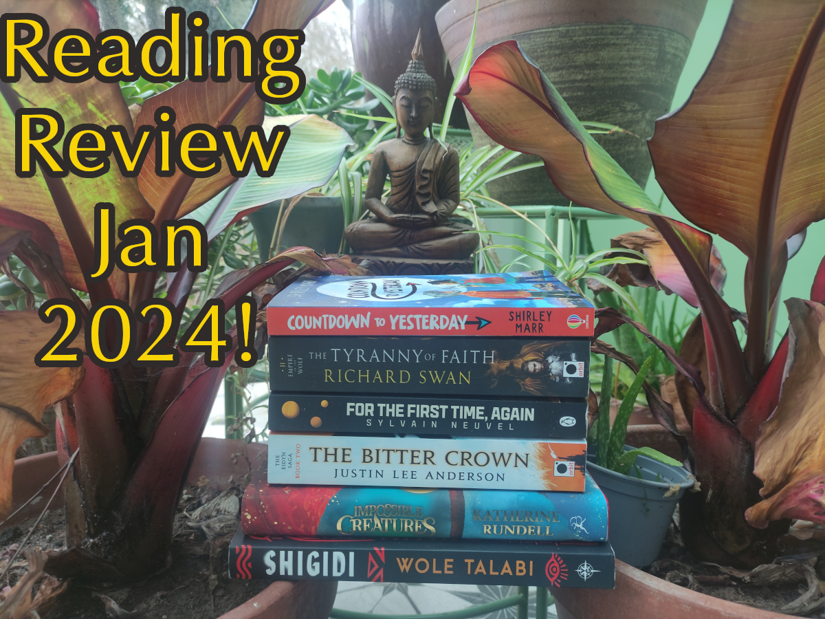 January 2024 reading review book pile