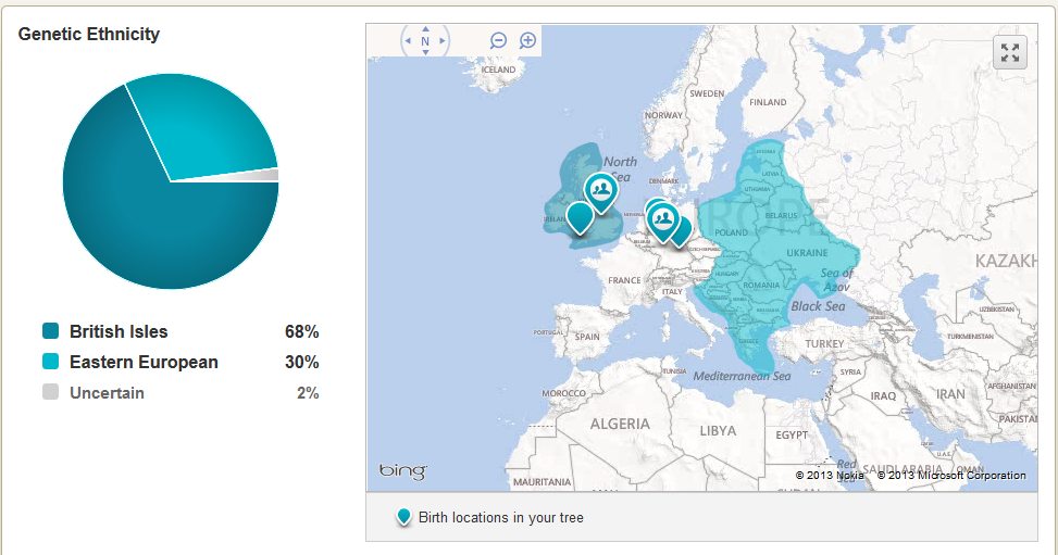 Original AncestryDNA results, shows the location of where some of my ancestors lived.
